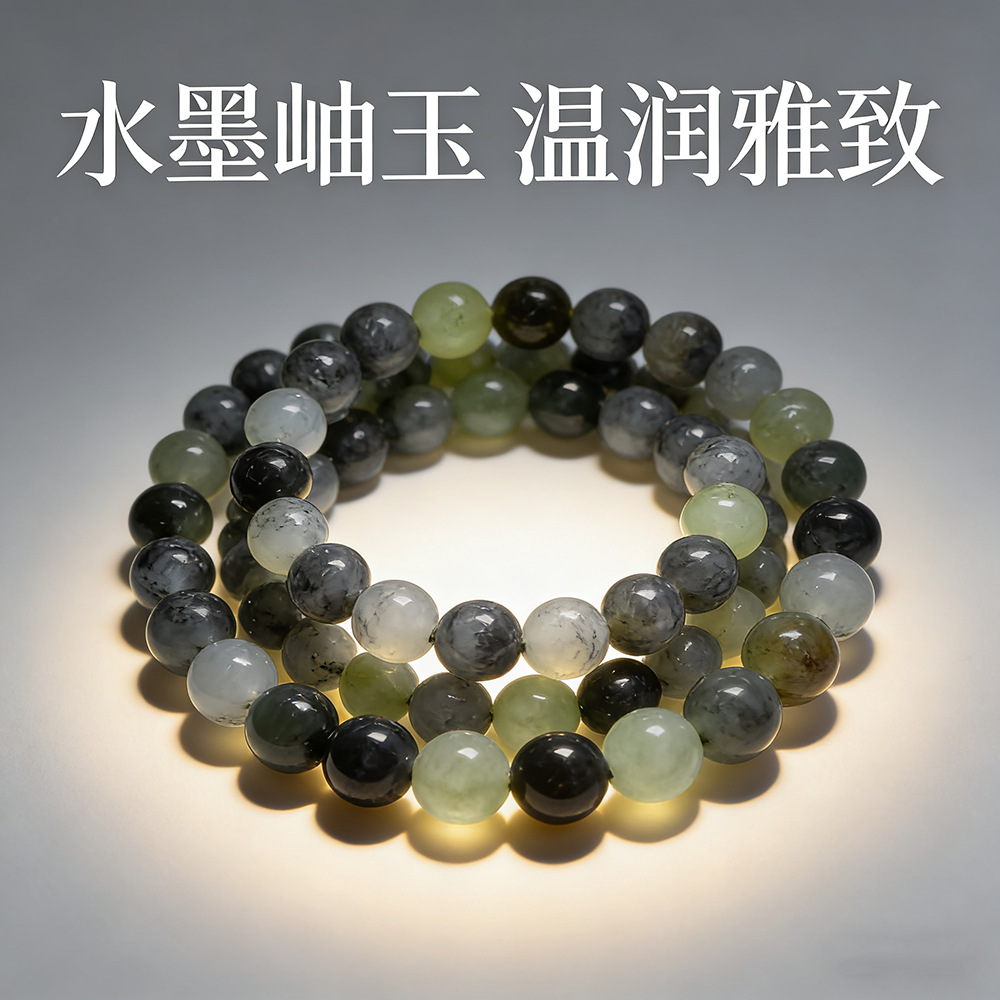 Natural Xiuyan jade ink wash bracelet 10mm, natural jade round beads with holes, diy handmade original jewelry bracelet gift Application Scenario