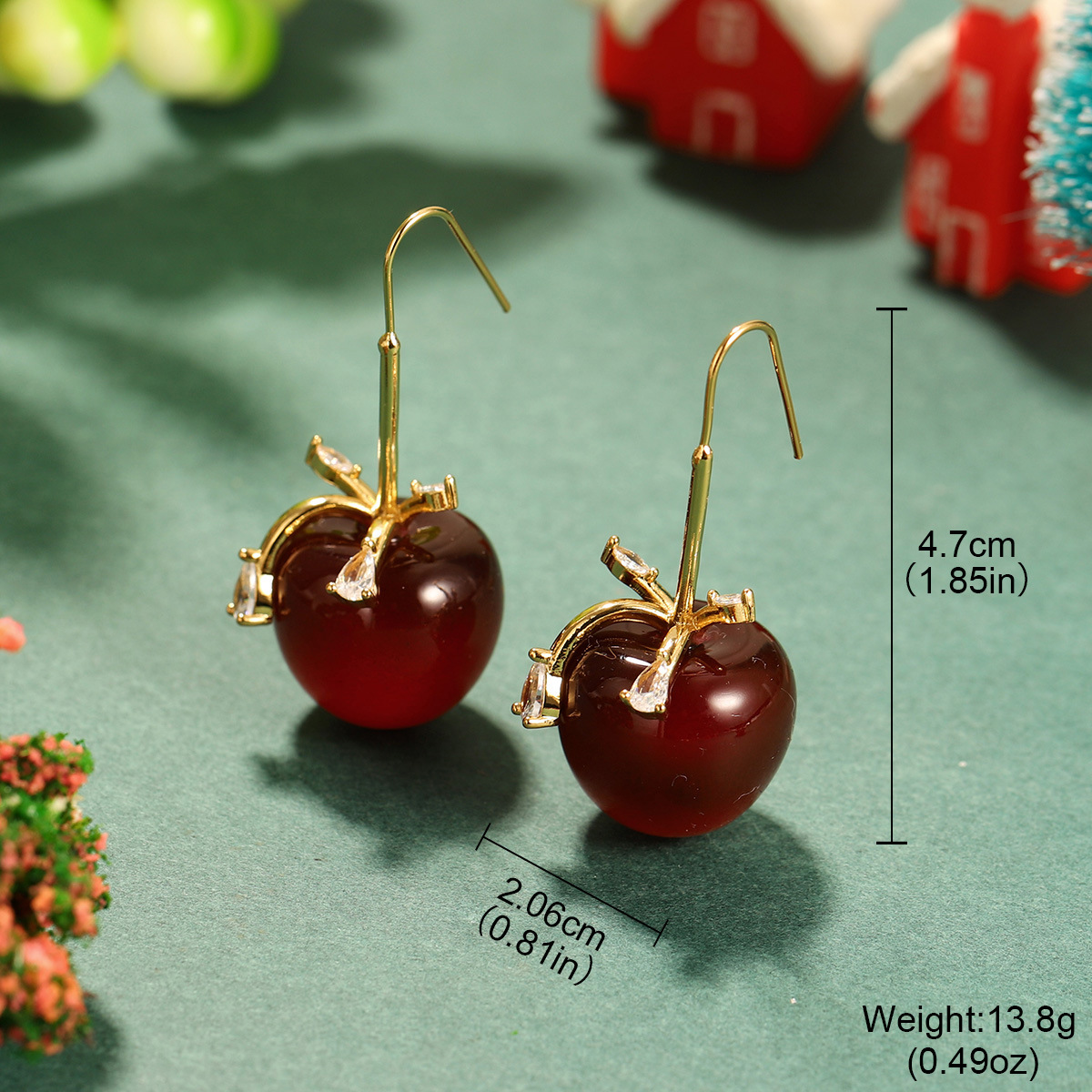 Wine red cherry earrings for the New Year and Christmas, light luxury and high-end stud earrings, autumn and winter niche design earrings, New Year earrings Application Scenario