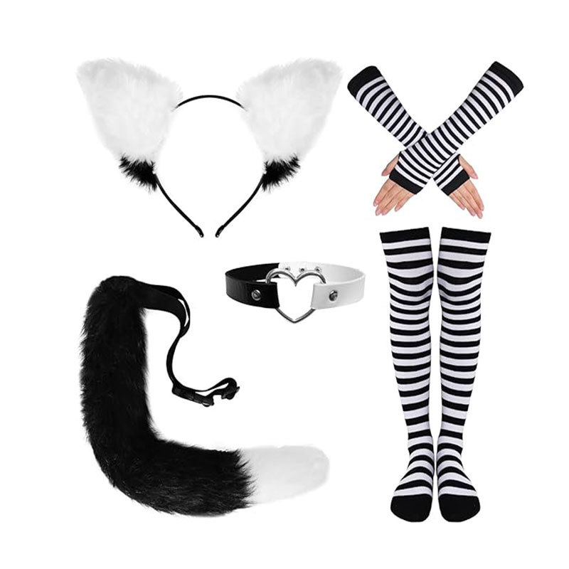 万圣节仿真狐狸毛人造毛猫耳朵发箍项圈兽耳兽尾巴手套洛丽塔服饰