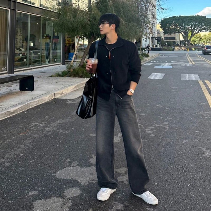 MYQ washed straight-leg jeans for men, spring Cleanfit long pants, Korean style trendy wide-leg floor-length pants Specification image