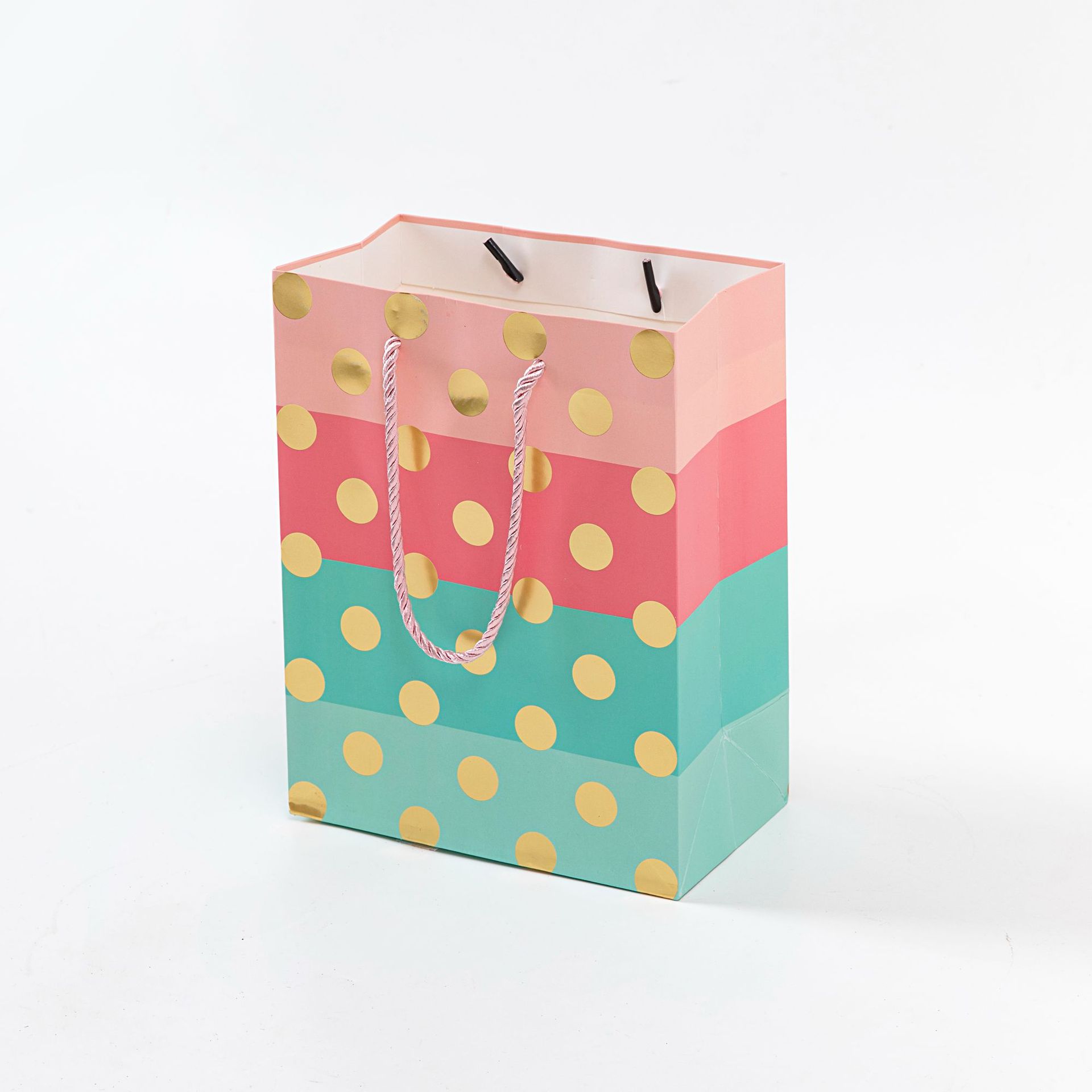 Irregular horizontal striped polka dot paper bags, white card gilding creative gift bags, supermarket gift shops, wholesale packaging for foreign trade in stock, souvenirs details Picture