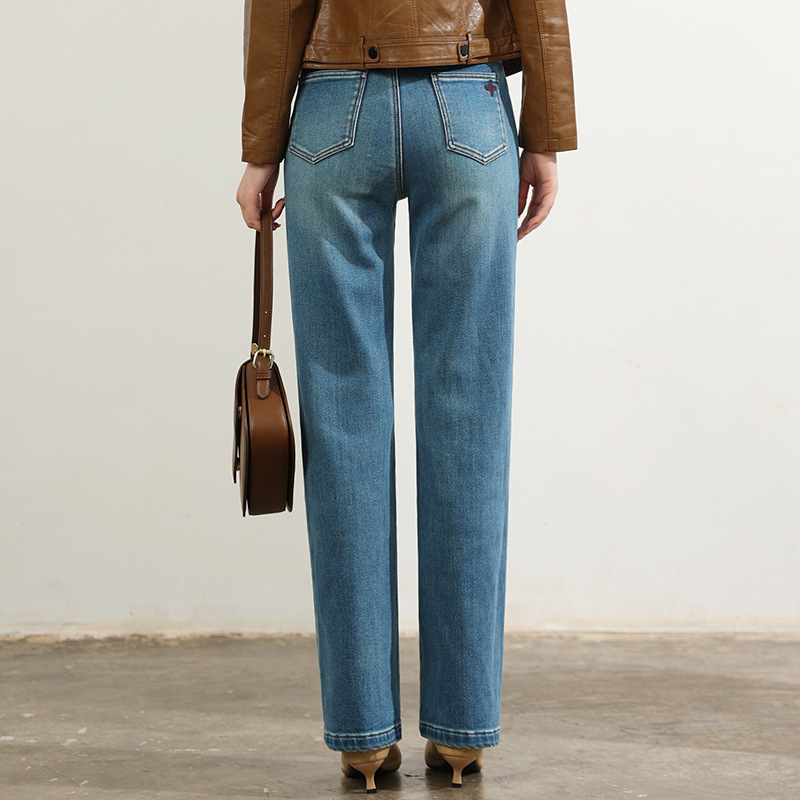 Factory direct sales of new winter bestsellers: light blue flocked jeans, narrow straight-leg pants for petite women, floor-length pants details Picture