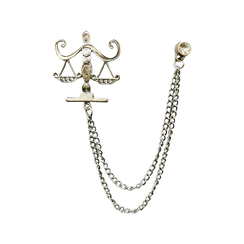 韩版天秤胸针ins小众设计感男士西服链条别针服装装饰胸花配饰潮白底实物图