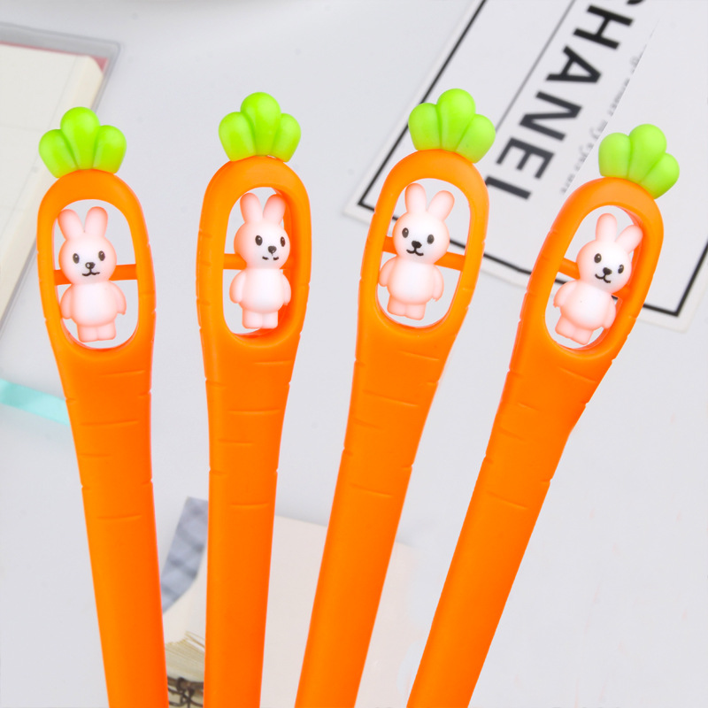New creative animal fashion rabbit rotating vegetables student learning stationery gel pens wholesale supplies details Picture