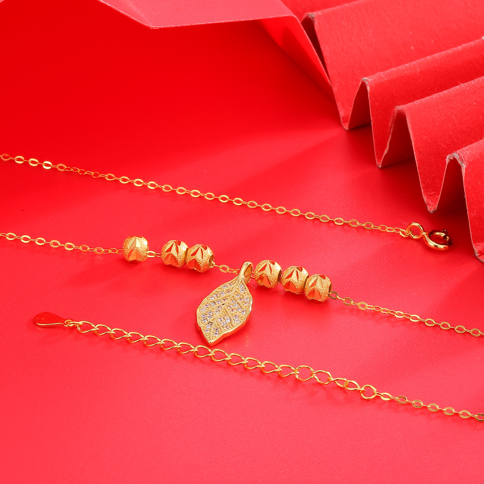 S925 sterling silver slightly inlaid with diamonds, Golden branch and jade leaf pendant necklace, a niche, light luxury and high-end look for women, wholesale from the manufacturer Application Scenario