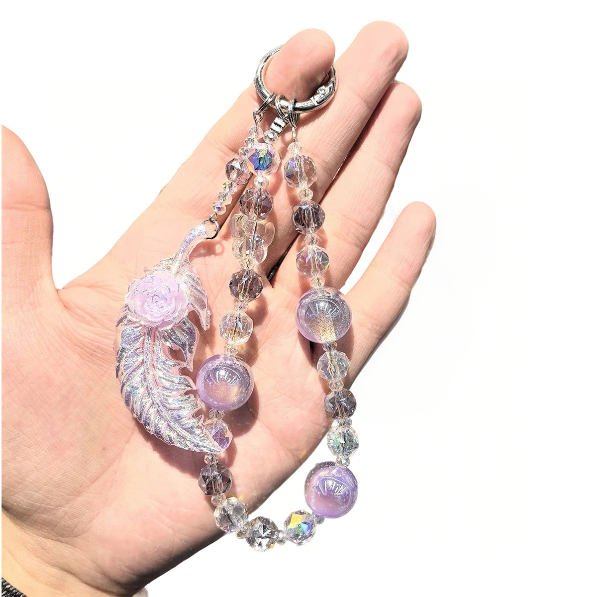 Rose luminous feather tassel keychain, gradient glitter acrylic crystal pendant, exquisite girl's heart bag pendant Application Scenario