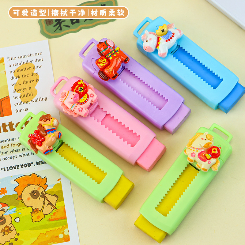 Cute little horse push-pull eraser, student exam stationery, cartoon eraser, clean and soft eraser details Picture
