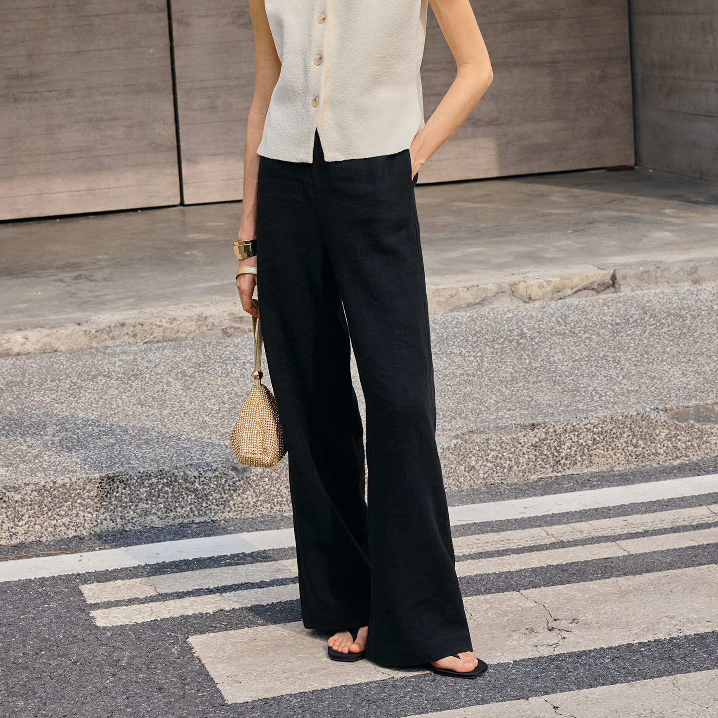 Linen loose straight-leg pants for commuting, long pants with a high-quality feel for old money, high-waisted fashionable linen casual pants for women in spring and summer details Picture