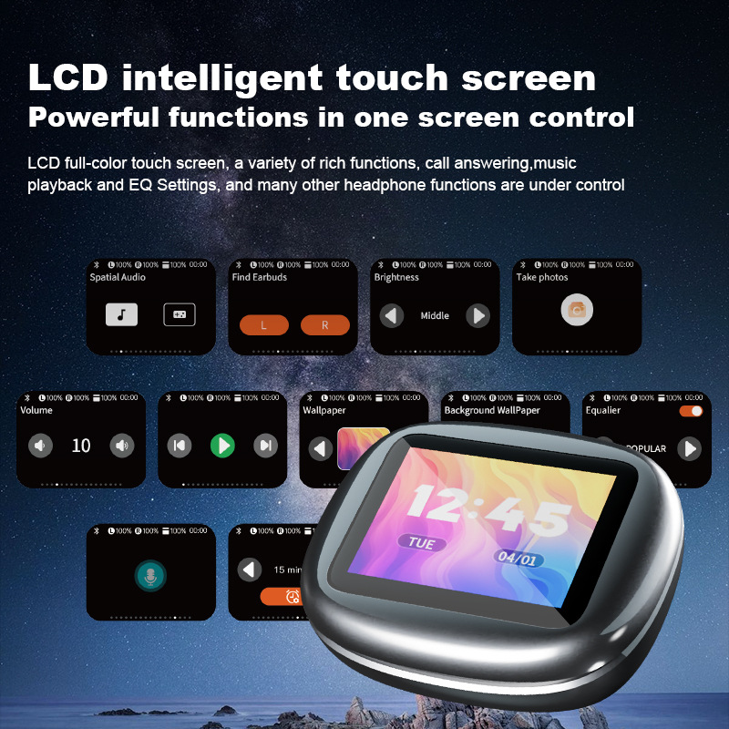 Foreign trade wireless TWS digital display over-ear sports outdoor low-frequency ultra-long battery life music call Bluetooth headphones details Picture