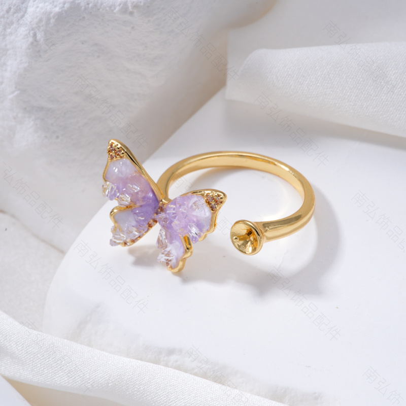 Pearl ring, earneedle pendant, micro-inlaid three-piece set, empty tray butterfly style, oil-dripping design, high-end DIY light luxury accessory Application Scenario