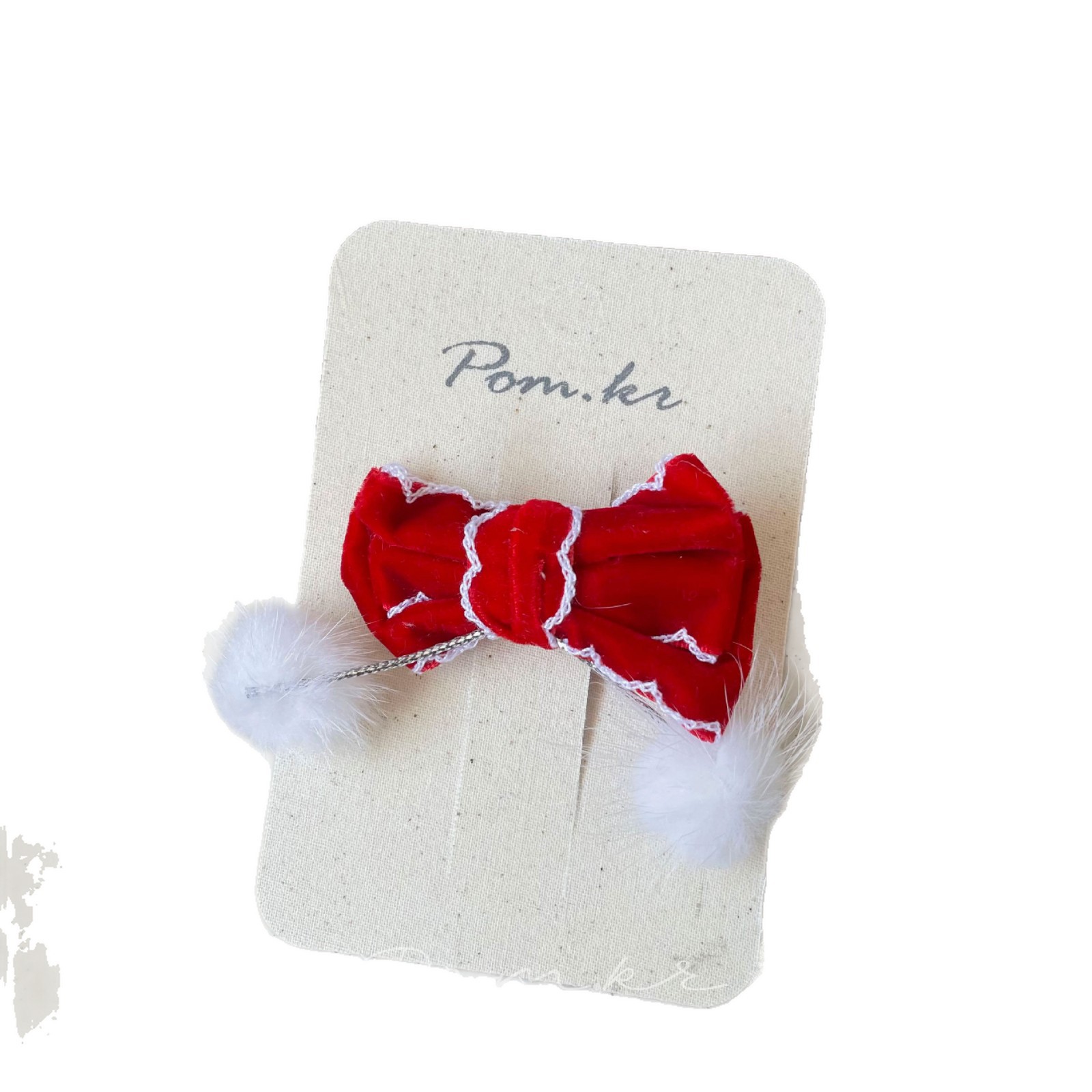 Korean Pom.kr red velvet hair clip set, New Year and Christmas children's bow hair accessory, side bangs clip Item Picture