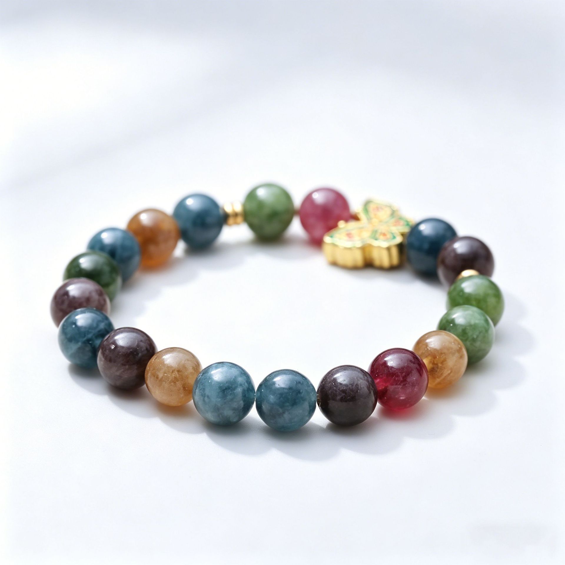 Candy-colored tourmaline single-circle rainbow bracelet for girls, copper 18k gold wholesale, imitation crystal bracelet wholesale Specification image