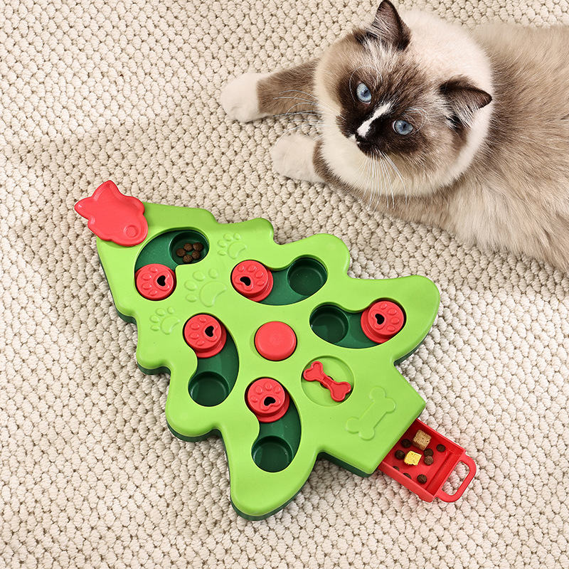 Rongka Pet Cross-border Pet anti-slip and leak-proof Toy Dog Puzzle Christmas Tree Sound Slow Food Bowl Roller Hidden Food Fun Bowl Toy