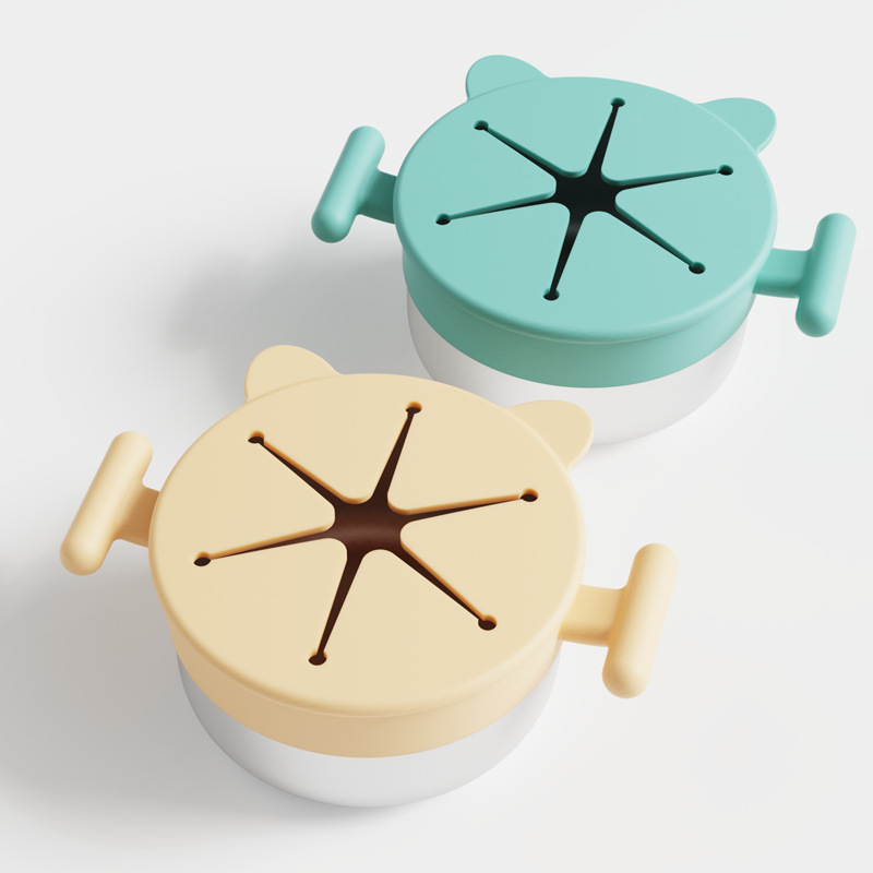 跨境零食碗容器硅胶带盖防溢洒幼儿零食盒可拆卸不锈钢宝宝零食杯