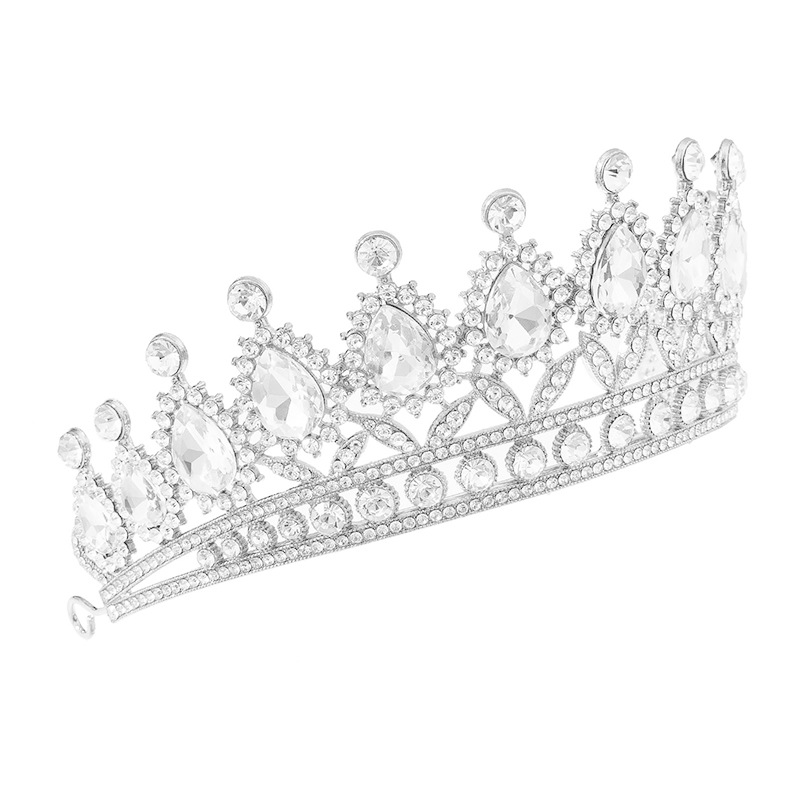 European and American high-end wedding accessories, luxurious tiara headwear, retro semi-round queen's water diamond alloy tiara wedding dress hair accessory, bride's tiara headwear Application Scenario