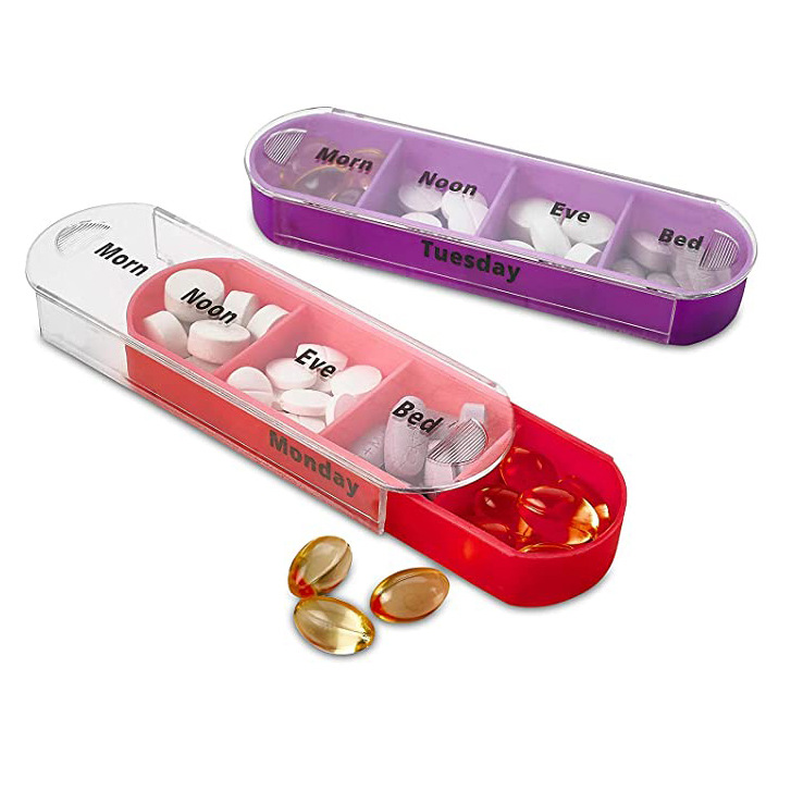 One-week pill storage box, sealed portable 28-compartment medicine box, pill dispensing box, Rainbow new pull-out medicine box Application Scenario