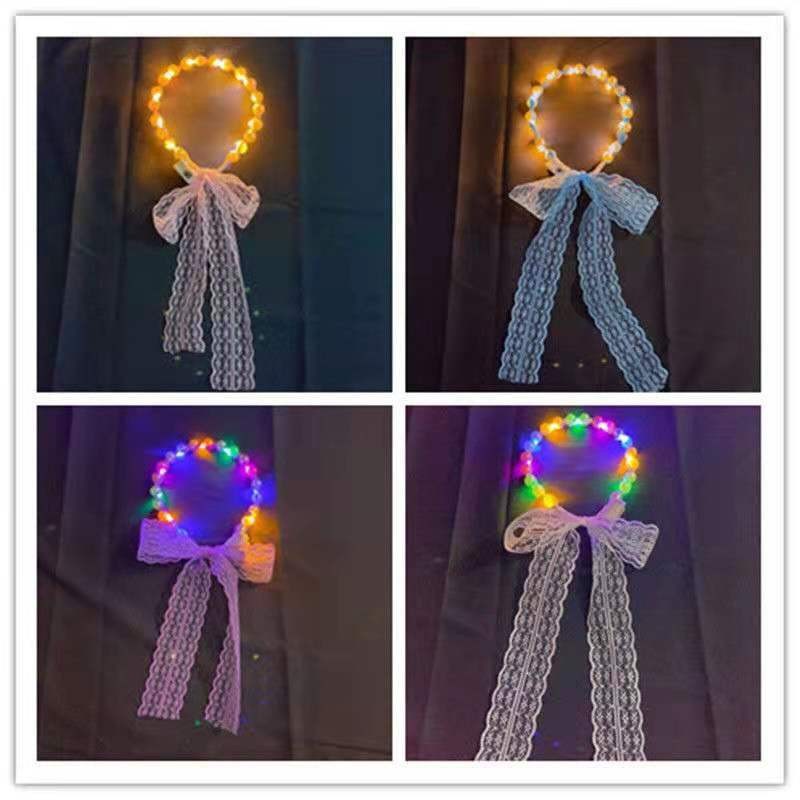 Luminous headwear, night market toys, pearl hoops, retro lace ribbons, bows, fairy ribbons, street stalls, one-piece consignment Specification image