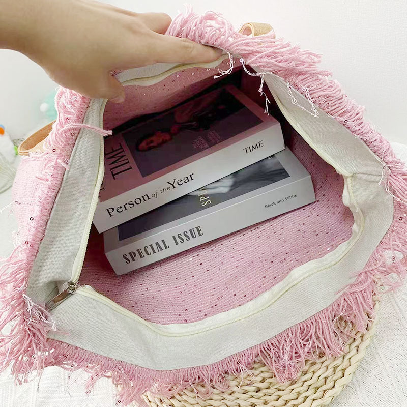 Cross-Border Canvas Bag, Fringed Handbag, Large-Capacity Portable Japanese Solid Color Fringed Tote Bag, Beach Bag, Fringed Woven Bag, Women's Single-Shoulder Handbag, Tote Bag, Women's Canvas Bag Application Scenario