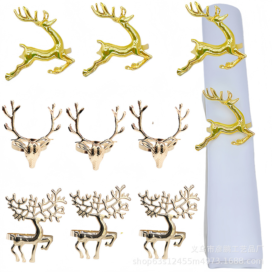 跨境圣诞麋鹿餐巾环酒店节日聚餐固定扣合金餐巾圈圣诞系列纸巾扣