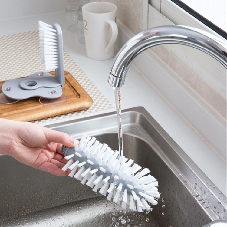 Detachable lazy person suction cup cleaning brush, multi-functional milk tea shop wall suction rotating decontamination cleaning glass cup brush Specification image