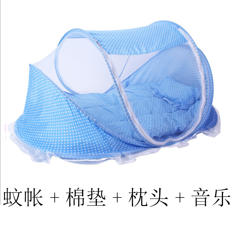 儿童宝宝折叠蚊帐带睡垫枕头蚊帐床三件套音乐0-3岁儿童蚊帐厂家白底实物图