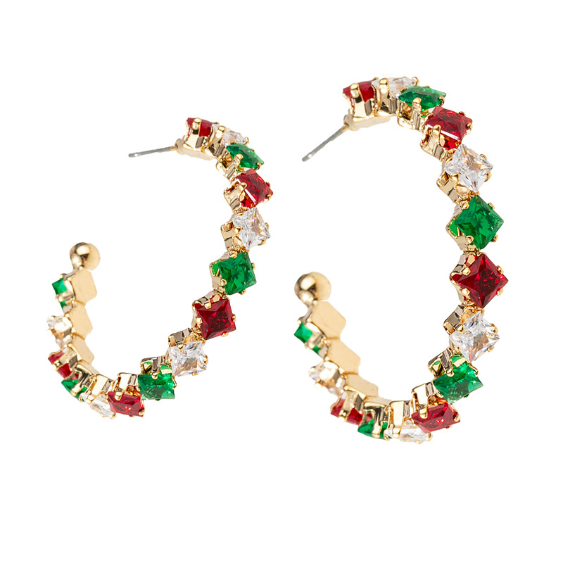 New cross-border colored square zircon round earrings for women, creative, fashionable, individual and shiny ear rings, are selling well on AliExpress Application Scenario