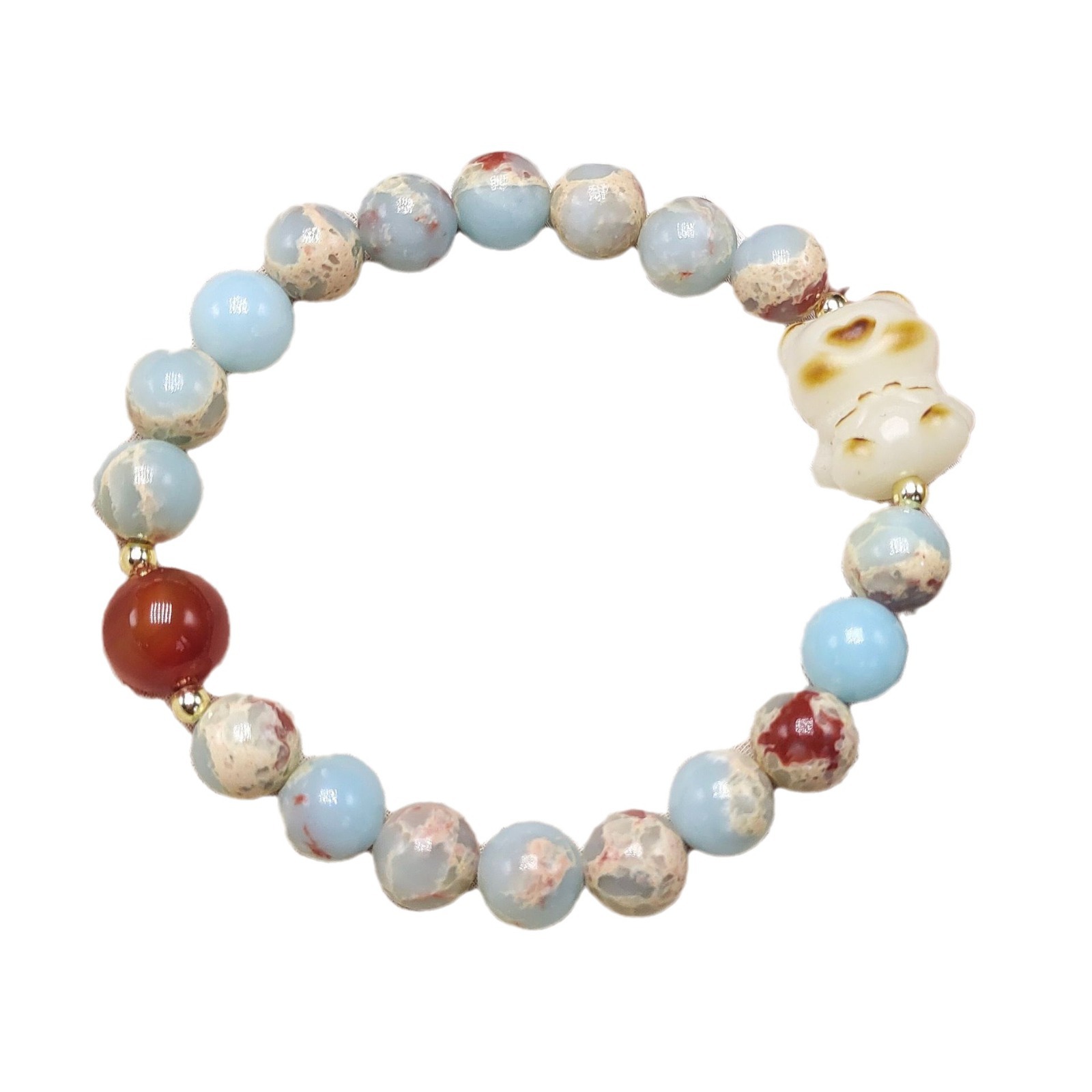 Shoushan stone Star and moon Bodhi bracelet, a fresh and sweet Bodhi red panda paw design bracelet with a feminine charm and a unique style Item Picture