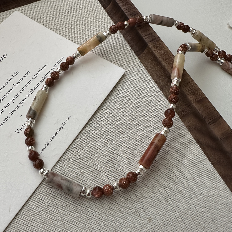 S925 Silver Korean Edition Niche Design Sense late autumn coffee-colored handcrafted necklace, Korean fashionable and individual Maillard necklace Application Scenario