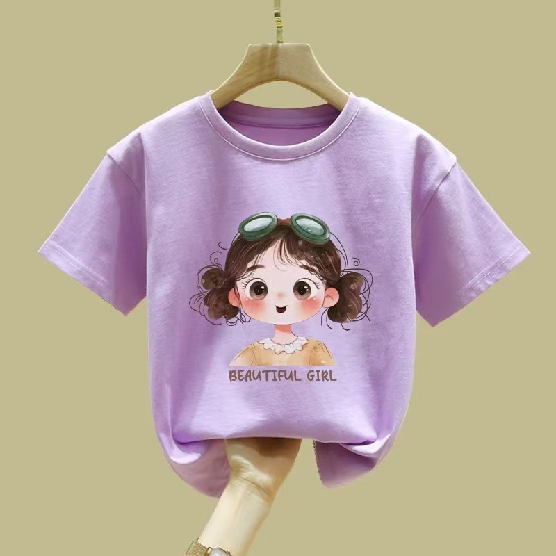 Pink short-sleeved girls' T-shirt, pure cotton, 2025 new style, round-neck half-sleeved summer children's top T-shirt for middle and large children Application Scenario