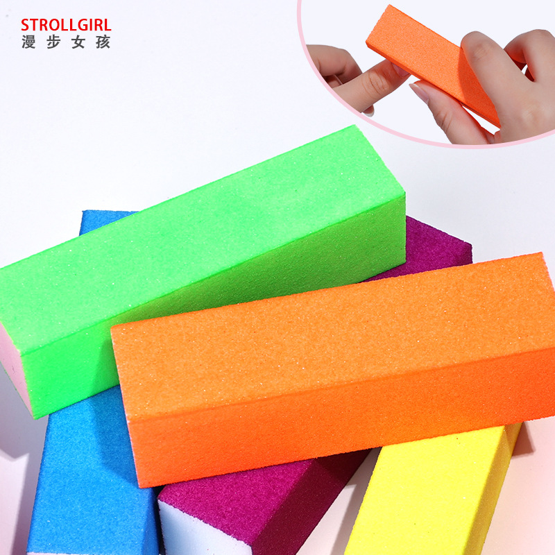 美甲工具荧光高发泡豆腐块糖果色四面打磨块抛光块指甲锉现货批发