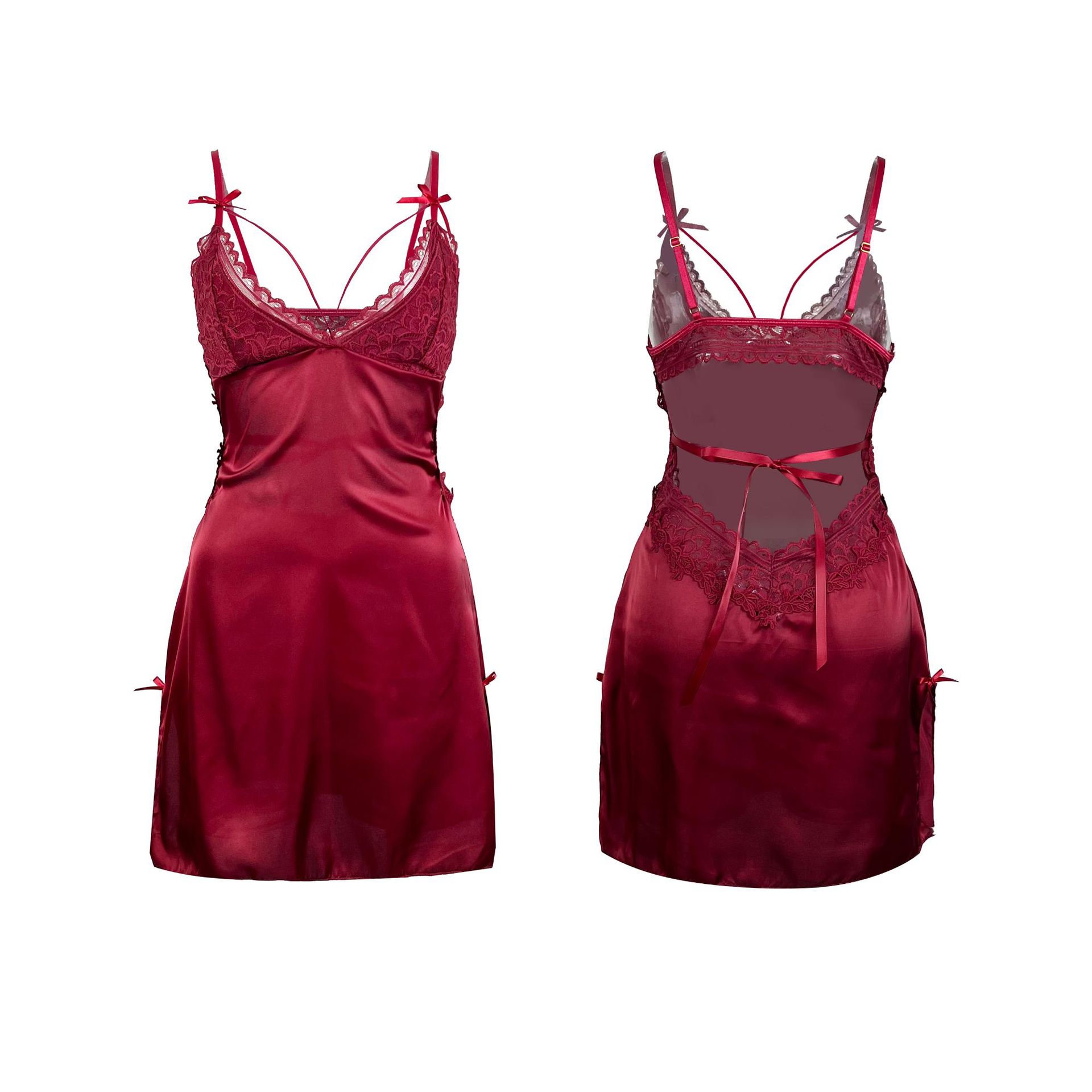 Feiyun Cross-border European and American Sex Lingerie, Sexy satin pajamas, Lace embroidered halter nightgowns, women's home wear 663 Item Picture