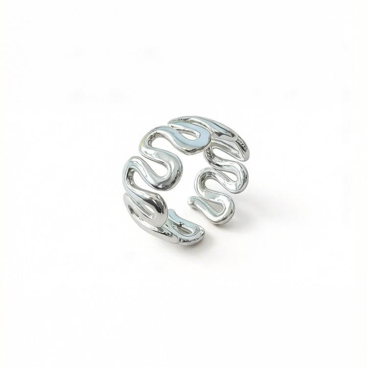 The entire s925 sterling silver wavy ring is unique and stylish for women, versatile for commuting, and features a simple line design with an open ring Item Picture