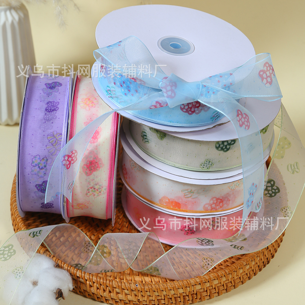 3.8cm color mesh cinta de flores pastel de cumpleaños caja de regalo de dibujos animados embalaje cinta de hilo diy decoración