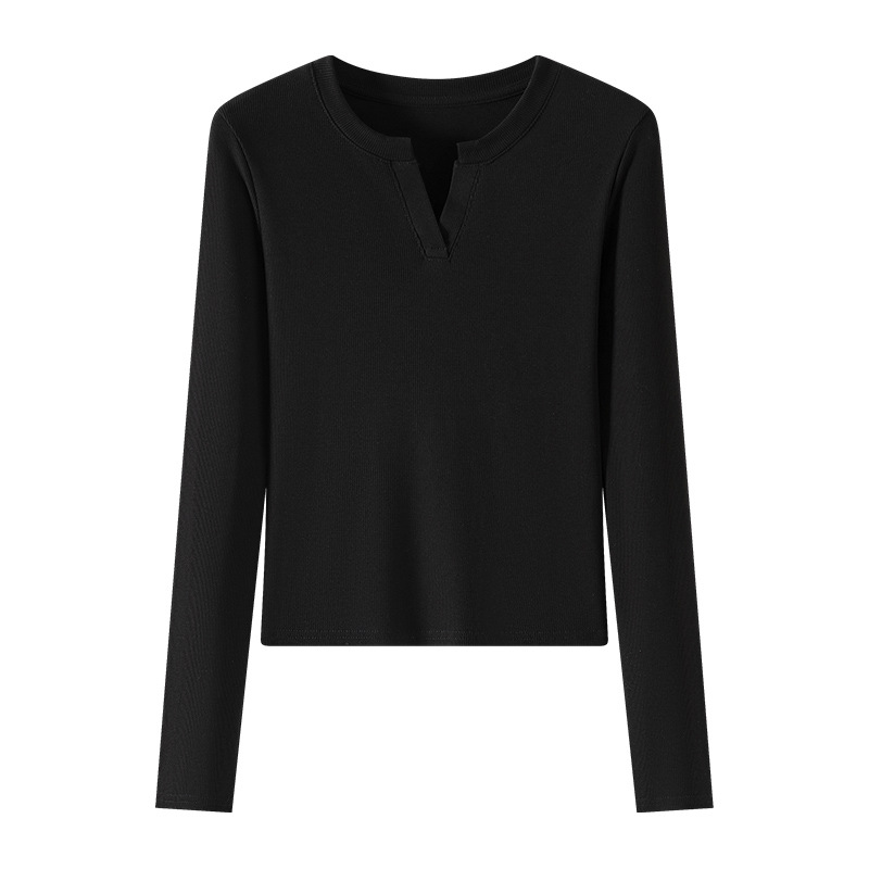 K2301v-neck base layer T-shirt for women in early autumn and winter, with a slim and slimming silhouette, paired with a stylish and spicy long-sleeved top Item Picture