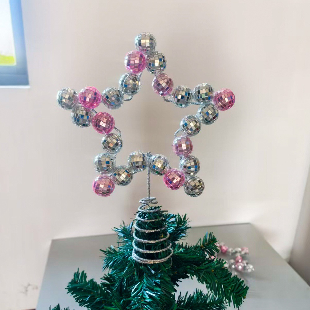 Decoraciones de navidad transfronterizas feliz navidad bola de espejo de navidad decoración de atmósfera de techo de árbol bola de mosaico vacaciones de navidad estrella de techo de árbol estrella de hierro forjado pentagrama details Picture
