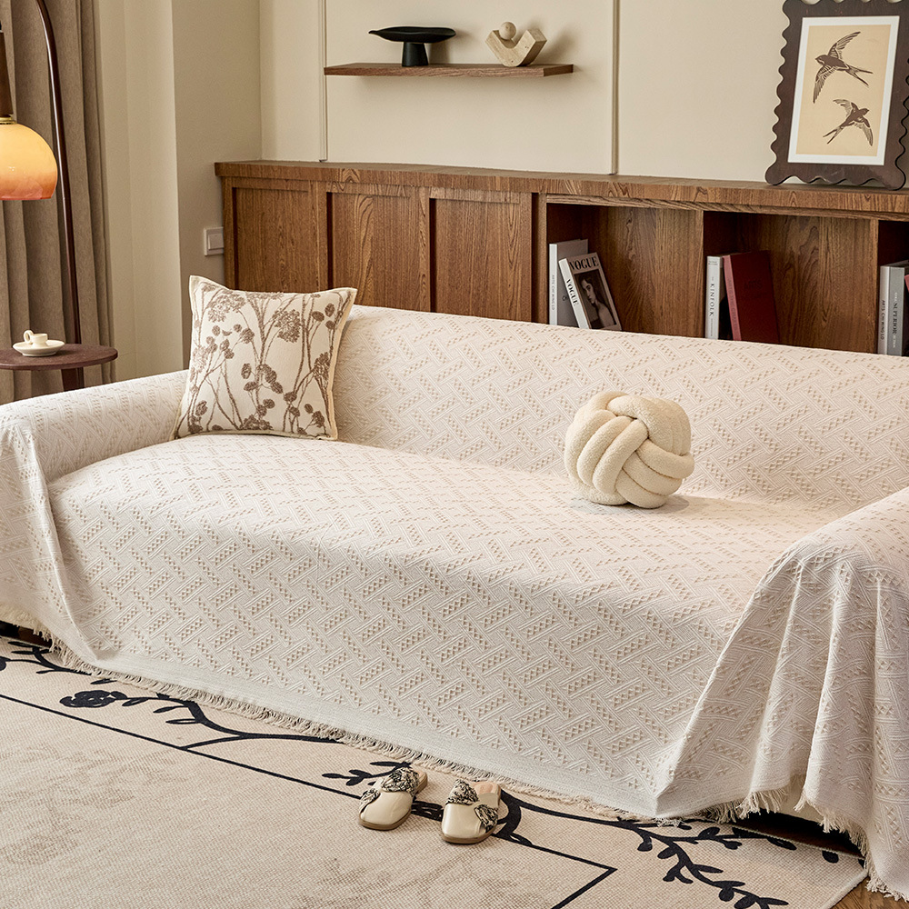 T-grid cotton yarn sofa cover fabric, all-season universal sofa cover, new multi-functional sofa full cover, thickened sofa towel details Picture
