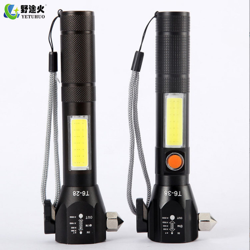 Cob Focused Aluminum Alloy Led Outdoor Vehicle-Mounted Emergency Escape Hammer Flashlight Solar Alarm Warning Device details Picture