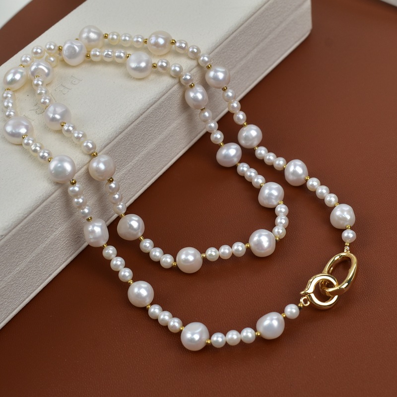 长款轻奢高级感天然淡水珍珠项链女小众设计双层叠带法式毛衣链