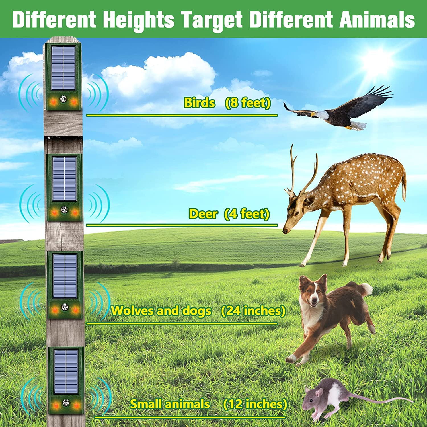 Cross-border best-selling outdoor waterproof LED flashing solar animal repellent and household suspended ultrasonic rat repellent Specification image