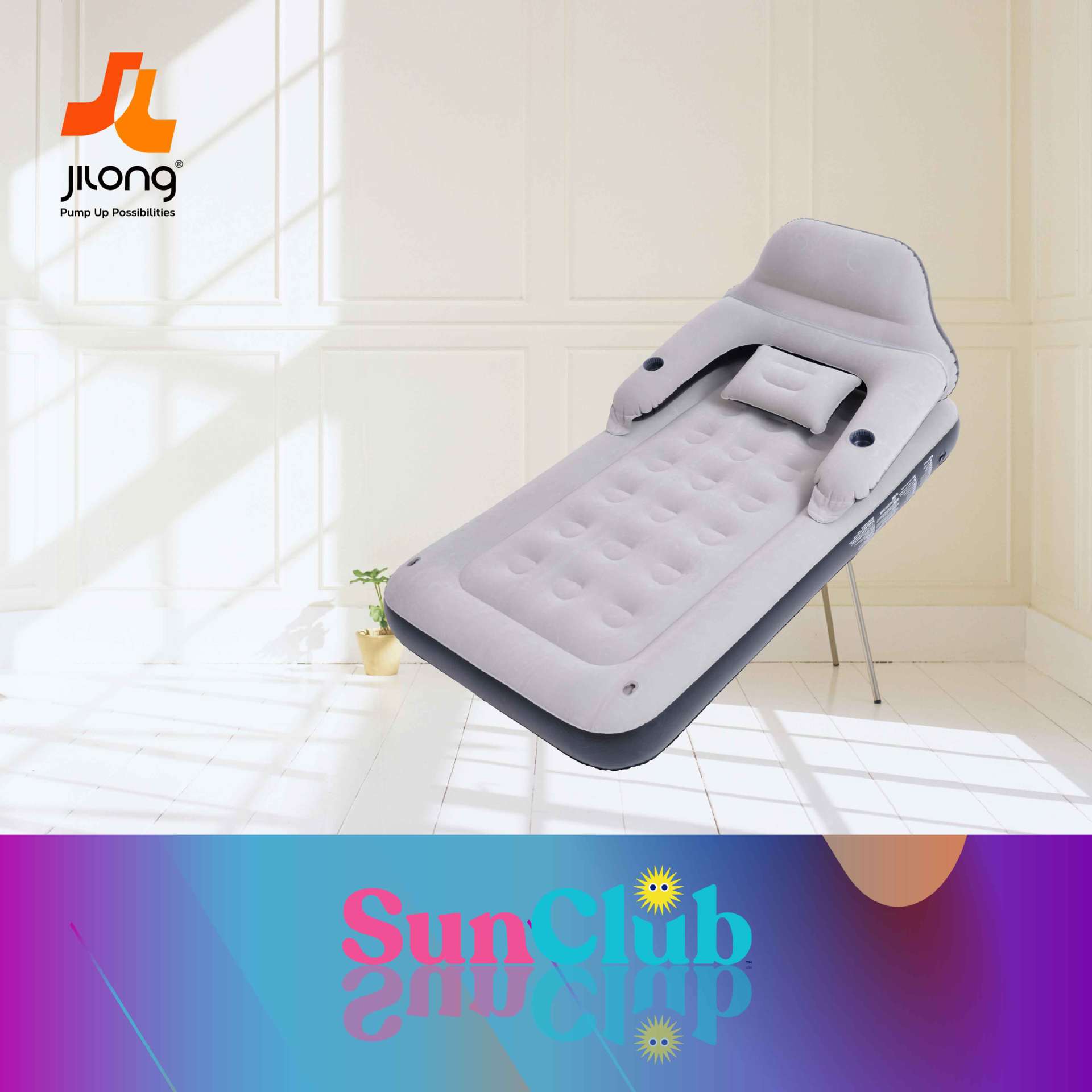 JILONG single and double household thickened and enlarged air mattress, simple and portable outdoor lazy backrest inflatable mattress Specification image