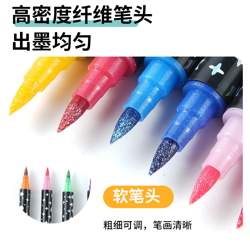 رفع الحبر الساطع بقلم الفلورسنت ذو الرأسين إلى بلون مزدوج مع شعر فضفاض ورسم من طراز Marker Pen details Picture
