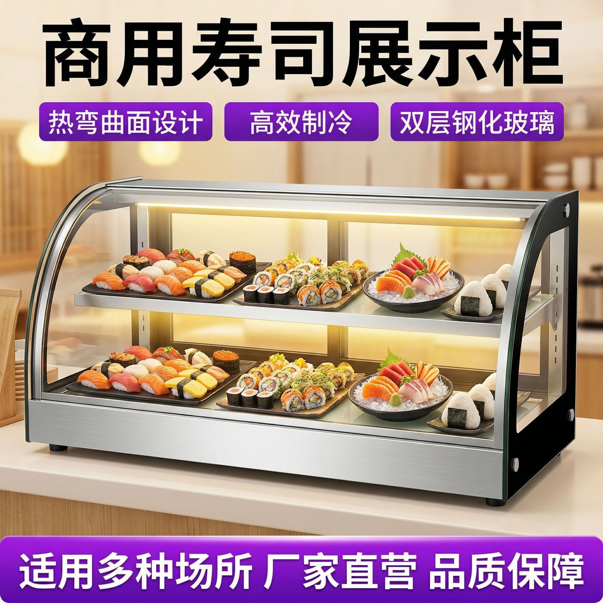 Wholesale of commercial countertop sushi cabinets, display cabinets, cake and fruit preservation cabinets, mini and small dessert refrigerators and freezers