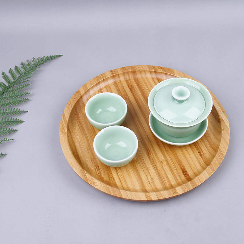 Wholesale of creative round bamboo tea trays, home and hotel fruit bread solid wood trays, living room Japanese tea set trays Specification drawing