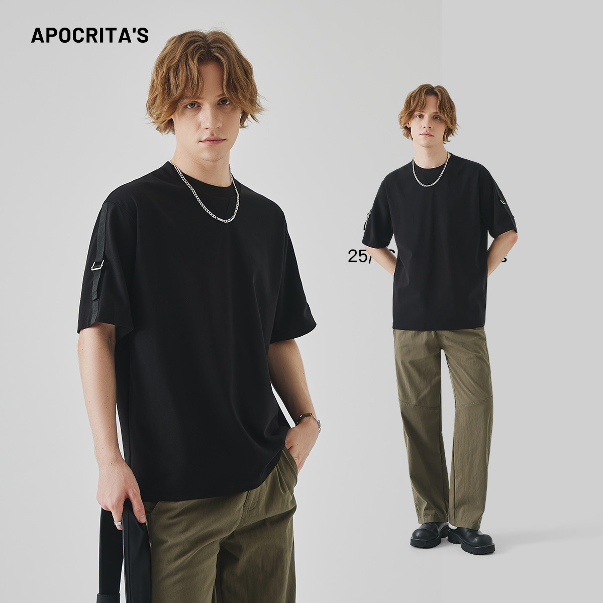 APO Men's Wear: Summer Lyocell short-sleeved men's T-shirt, a trendy brand, loose round-neck solid color base layer, men's inner layer top details Picture