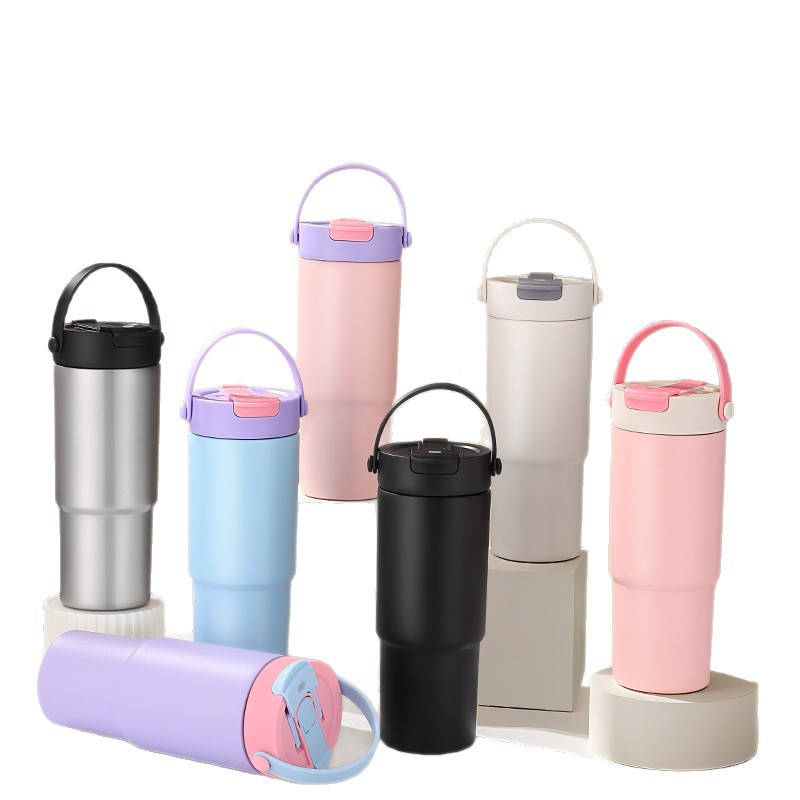 Light luxury stainless steel ceramic insulated cup, 30oz handle car cup, ceramic inner liner coffee cup, outdoor portable water cup Item Picture