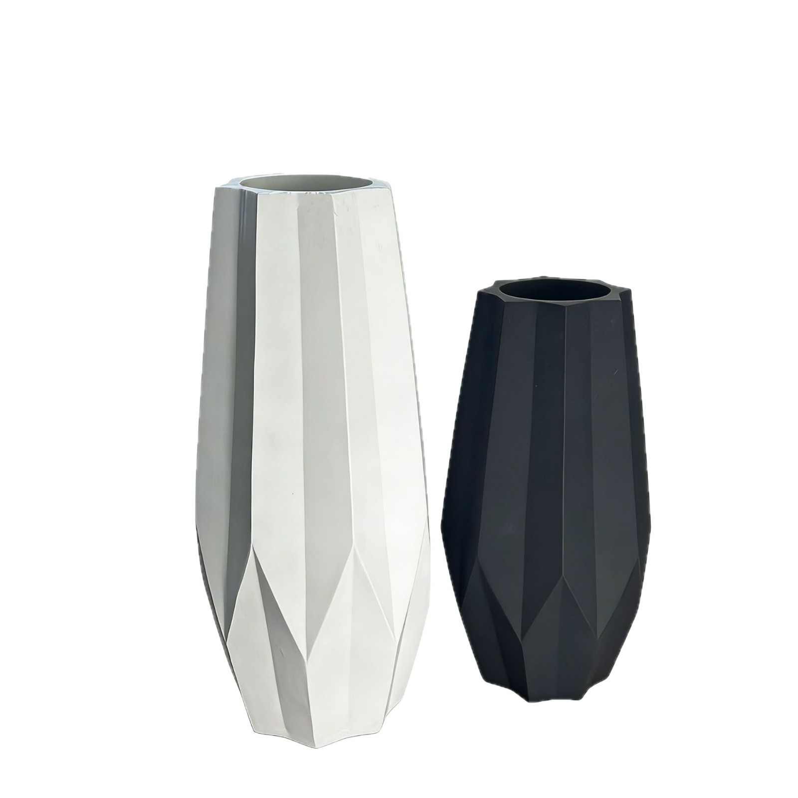 Nordic-style corrugated patterned tall vase, magnesium oxide bright white vertical patterned high-end ceramic flowerpot, size combination style large flowerpot Item Picture