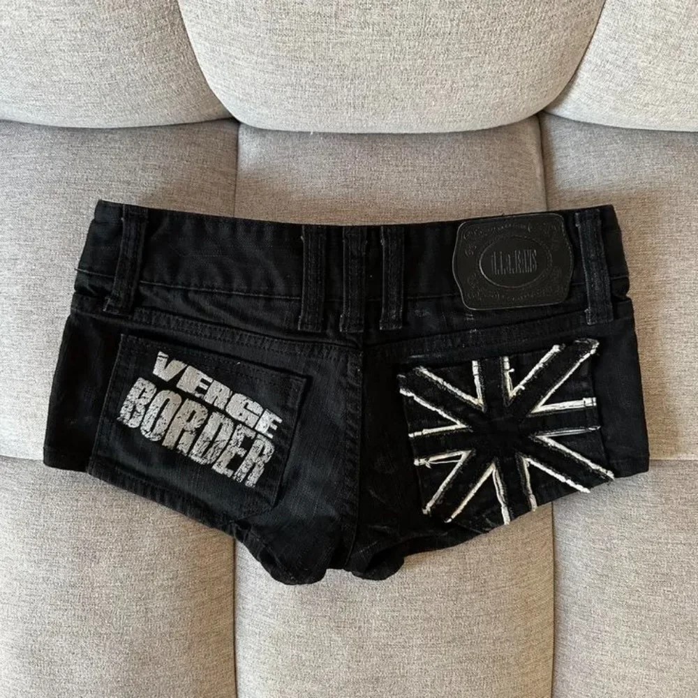 Cross-border Amazon, AliExpress, Instagram, European and American street flag print contrasting color low-waisted, sexy and slimming denim shorts Specification image