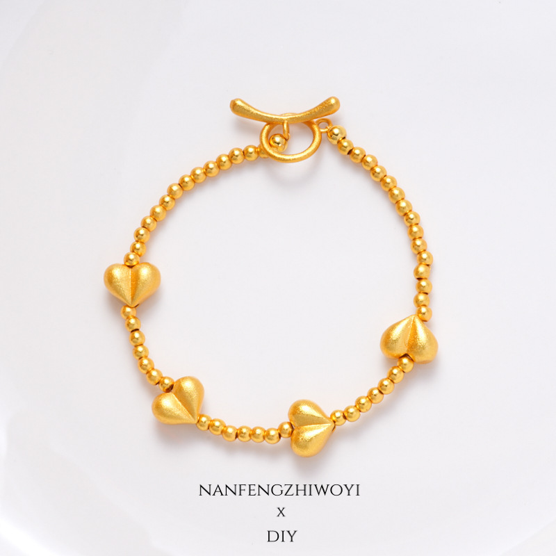 Ancient-style sand gold accessories, electroplated heart-shaped peach-shaped bead necklace, bracelet, bracelet, crystal, diy handcrafted bead material Application Scenario
