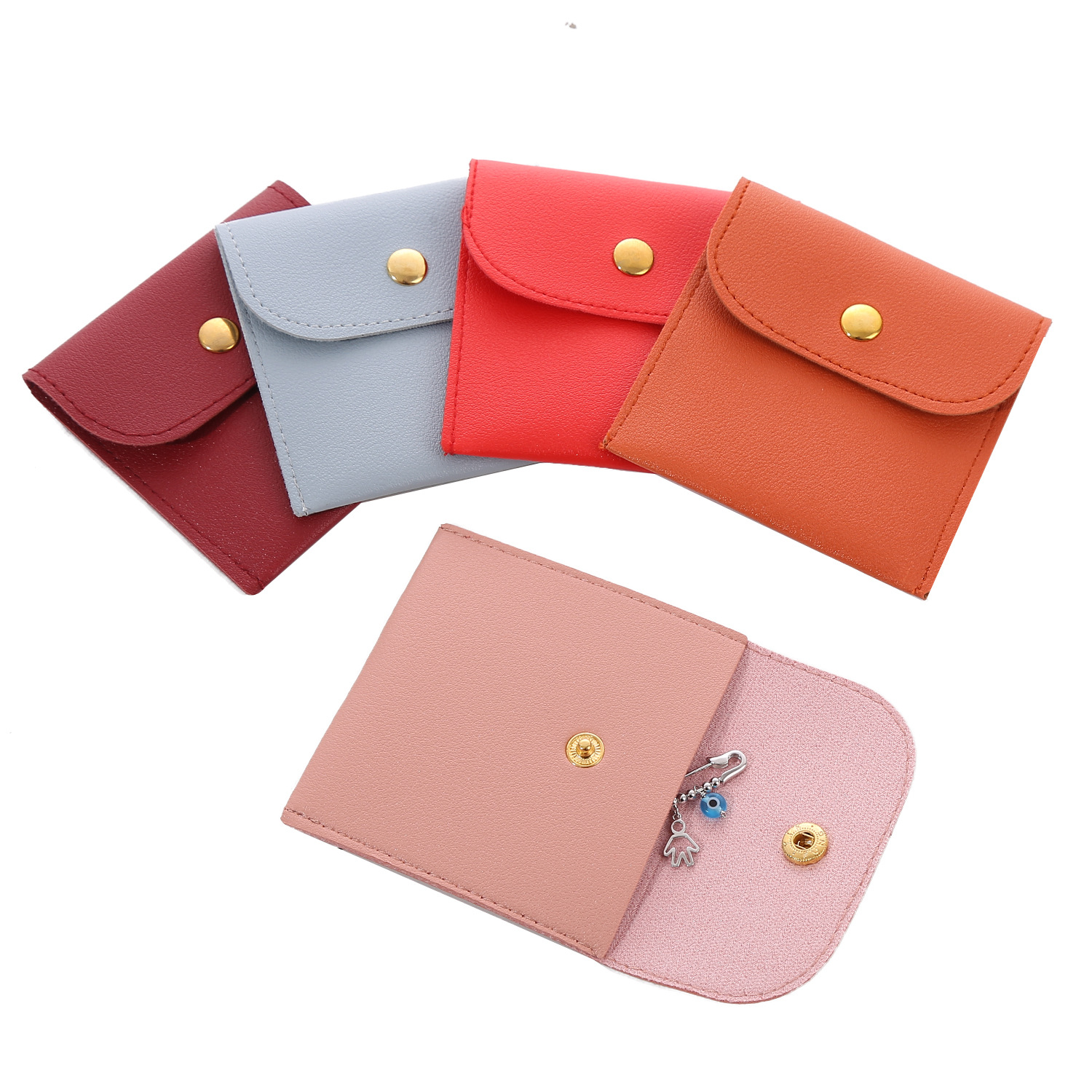 新款皮质pu按扣袋首饰饰品包装袋戒指项链珠宝收纳手链翻盖袋