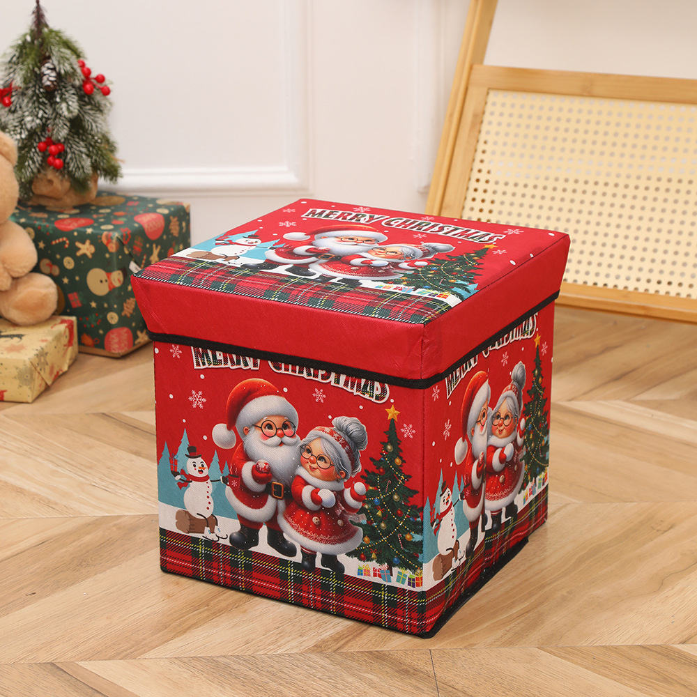 Cross-border Christmas large-capacity storage box, digital printing laminated storage stool, multi-functional covered folding storage stool Application Scenario